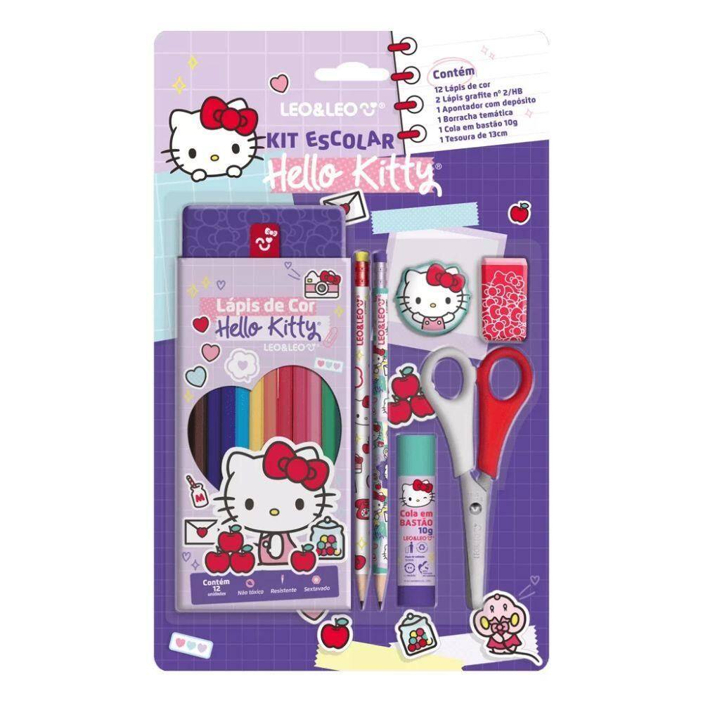Kit Escolar Lapis De Cor 12 Cores Hello Kitty Leonora