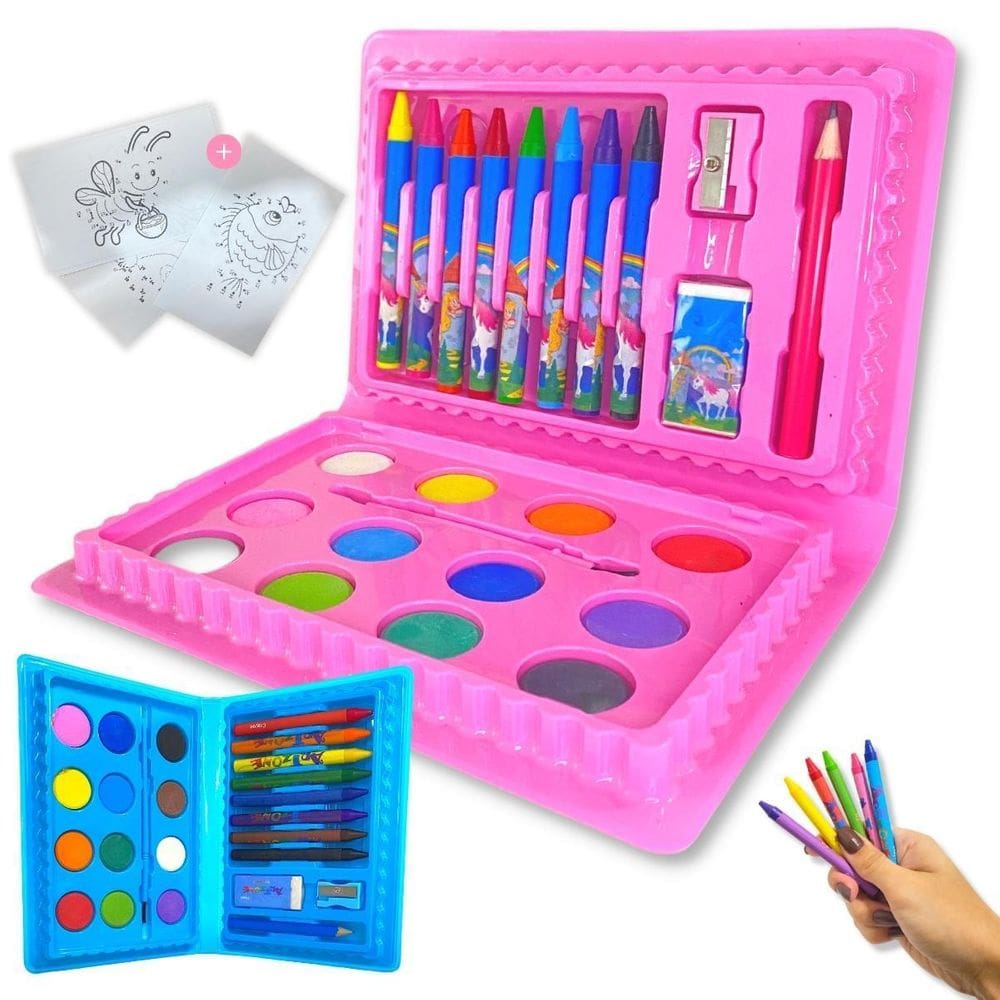 Maleta de Pintura Infantil 24 Peças Unicórnio - Cores Vibrantes, Jogos de Ligação, Portátil
