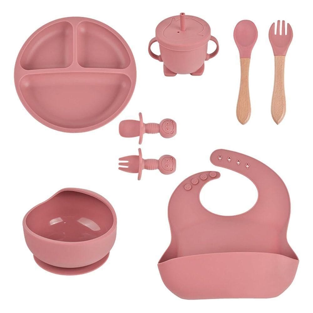 Kit Prato Infantil Silicone Copo Talher Babador Tigela Vinho