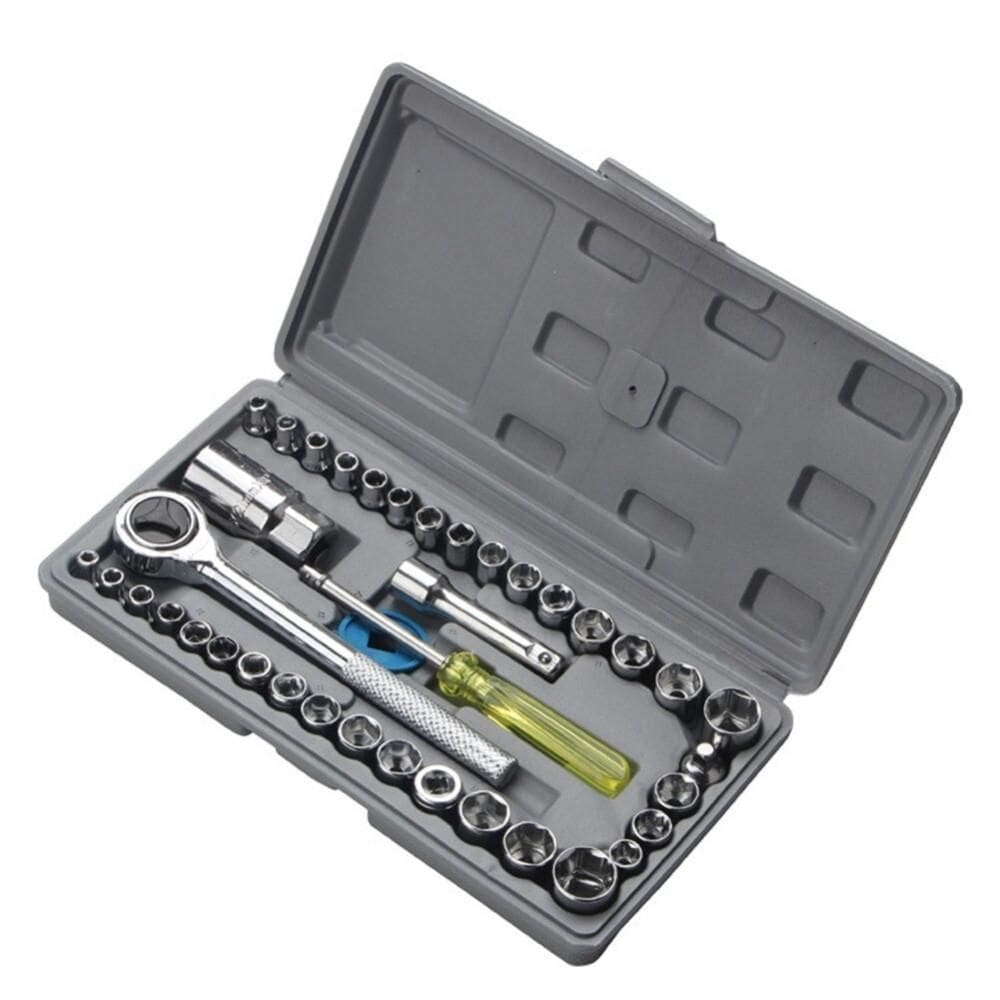 Kit Soquetes 40 Pçs Com Chave Catraca Reversível 1/4+ Maleta