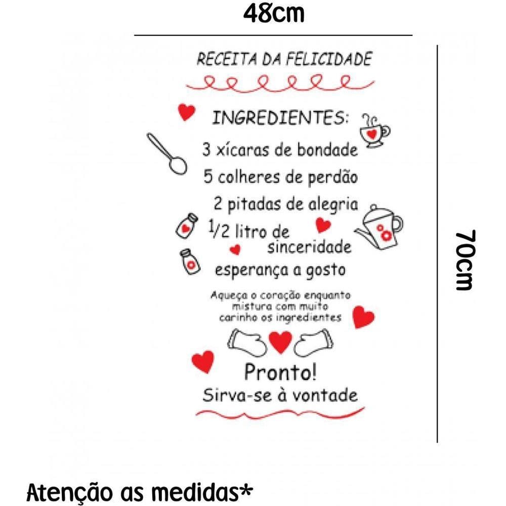 Adesivo Geladeira Receita Da Felicidade - Atenção As Medidas