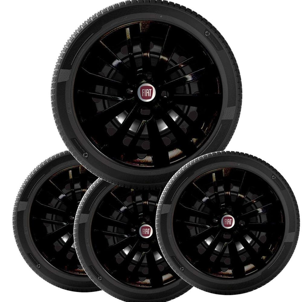 4X Calota Palio Siena Uno Argo Cronos Preto Fosco Aro 14