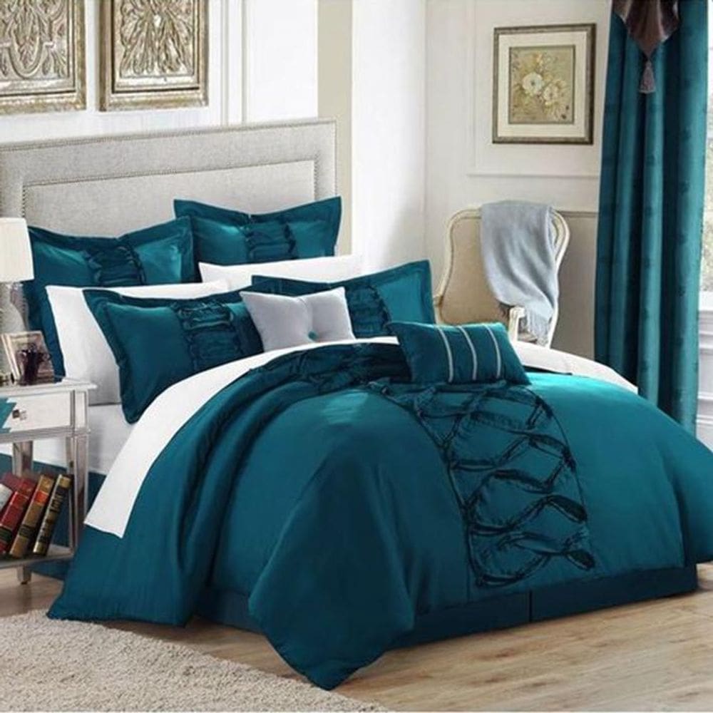 Jogo De Cama Casal Queen 11 Pç Suede E Percal 300 Fios