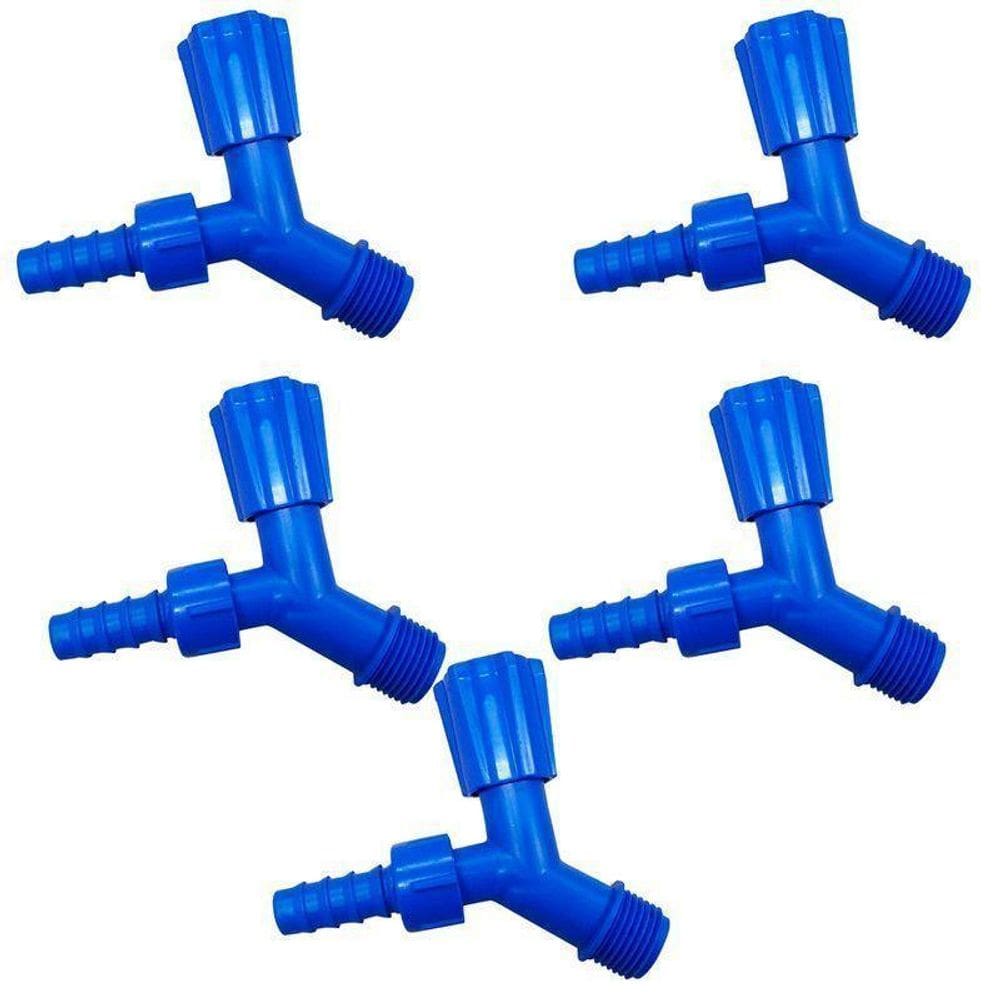 Kit 5 Torneiras Para Tanque E Jardim Bico 1/2 3/4 Azul