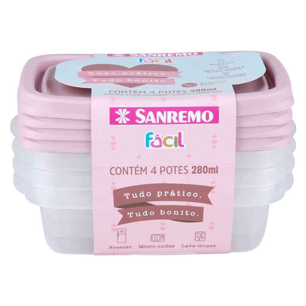 Conjunto 4 Potes Plástico 280ml Sanremo SR160/4C Variado