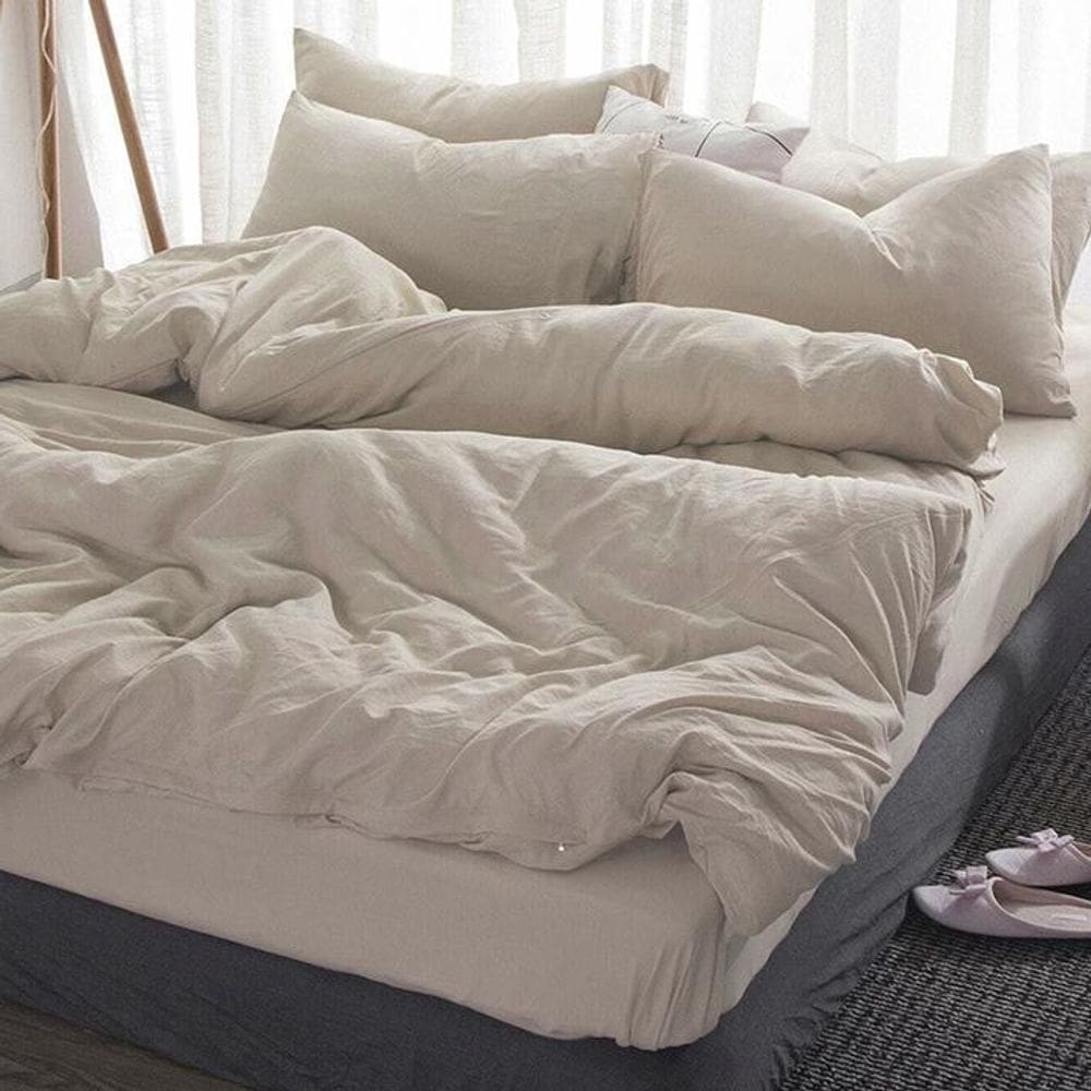 Jogo De Cama Bege Casal Super King 4 Peças Edredom 300X300Cm