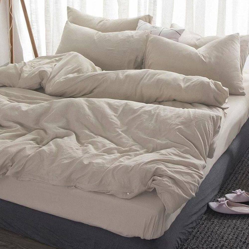 Jogo De Cama Bege Casal Super King 4 Peças Edredom 300X300Cm