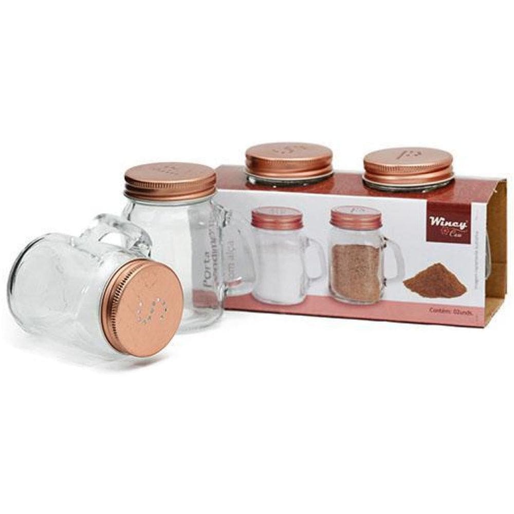 Porta Condimento De Vidro Tampa Rose Gold 2 Pecas