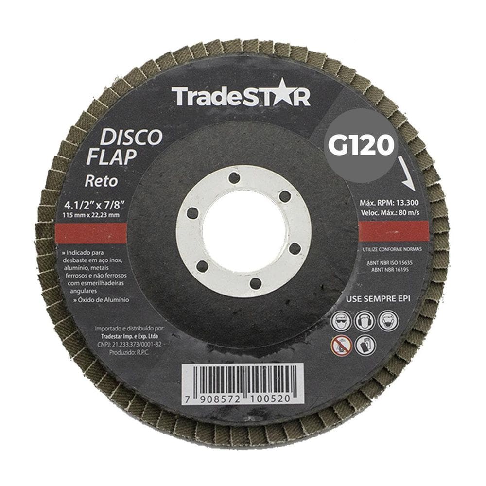 Kit 10 Disco Flap Reto 115Mm Lixa Tradestar - G120