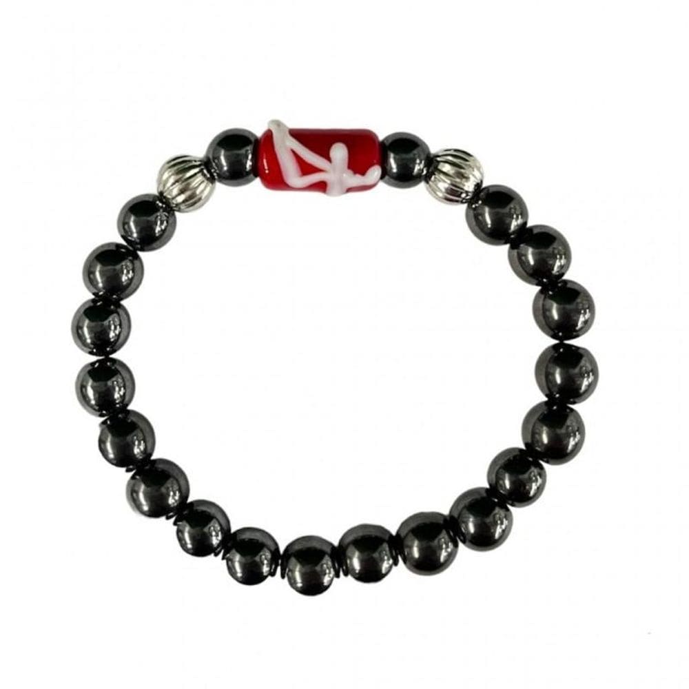 Pulseira Ogum Firma Vermelha Hematita E Silicone