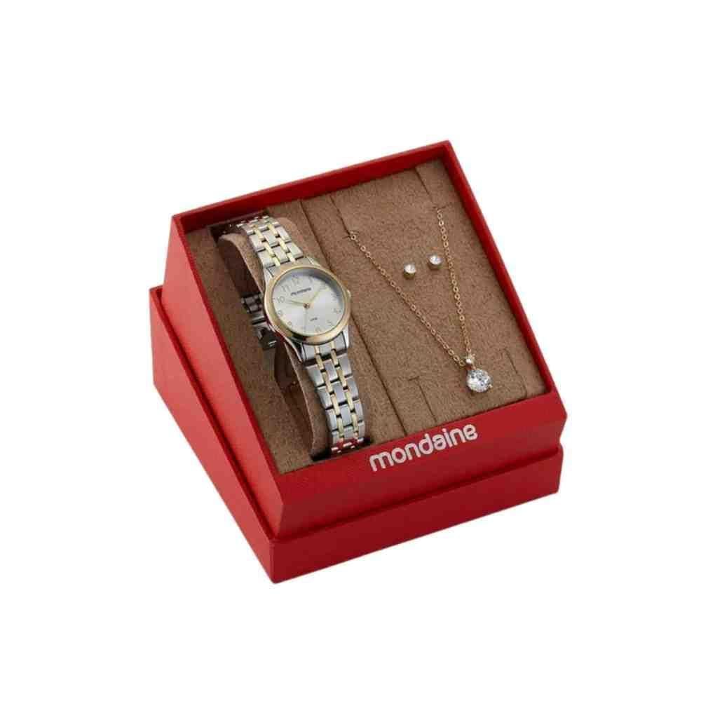 Kit Relógio Mondaine Prata Dourado Feminino 32608Lpmkbe3K1
