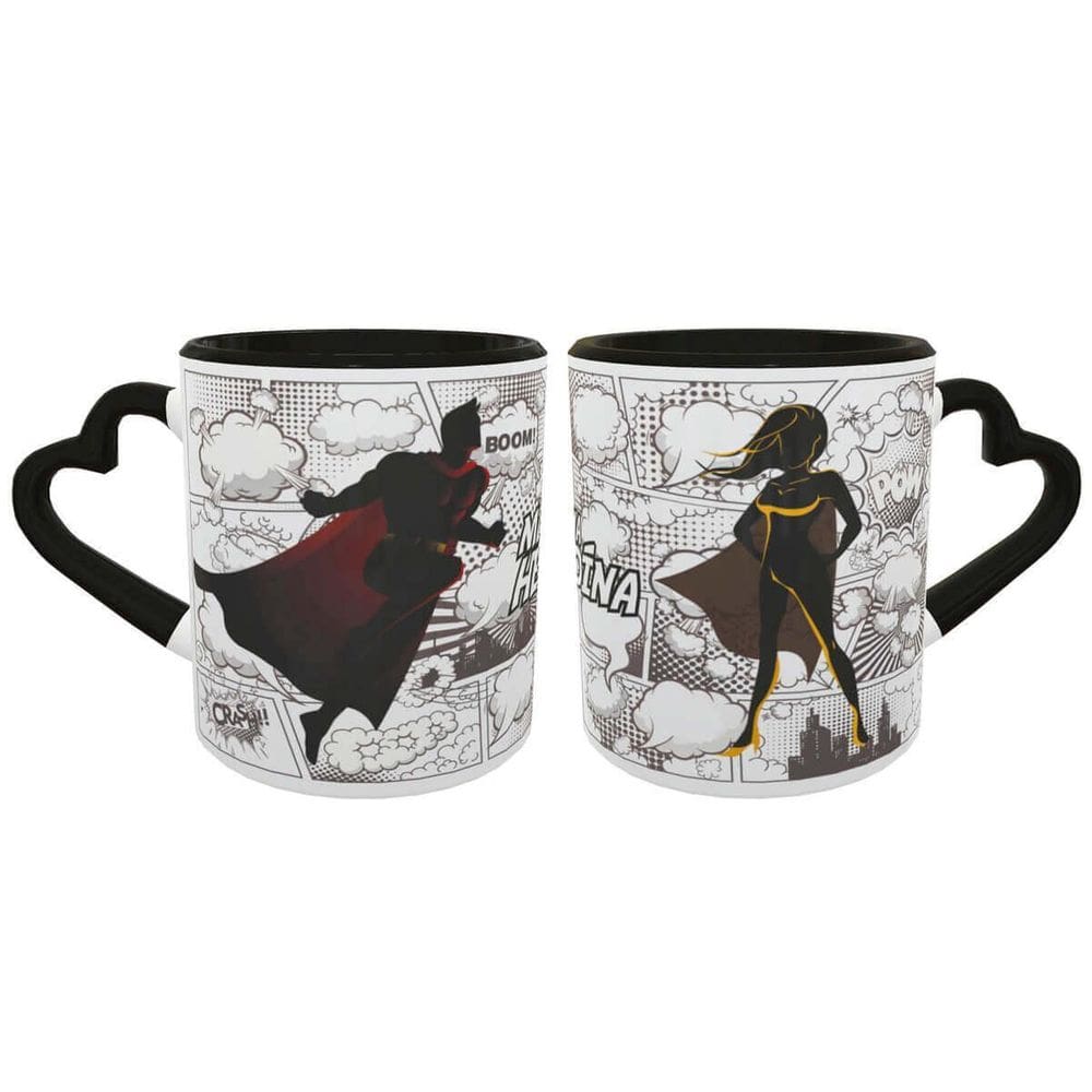 Caneca Coração Casal Heróis Presente Namorados Geek