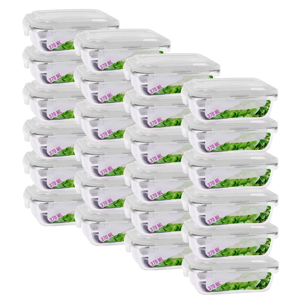 Kit Potes Vidro Transparente 370ml Marmita Fitness Frutas 24 UN