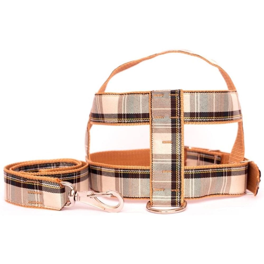 Kit Guia com peitoral 40mm xadrez marrom tam 11  82cm-103cm