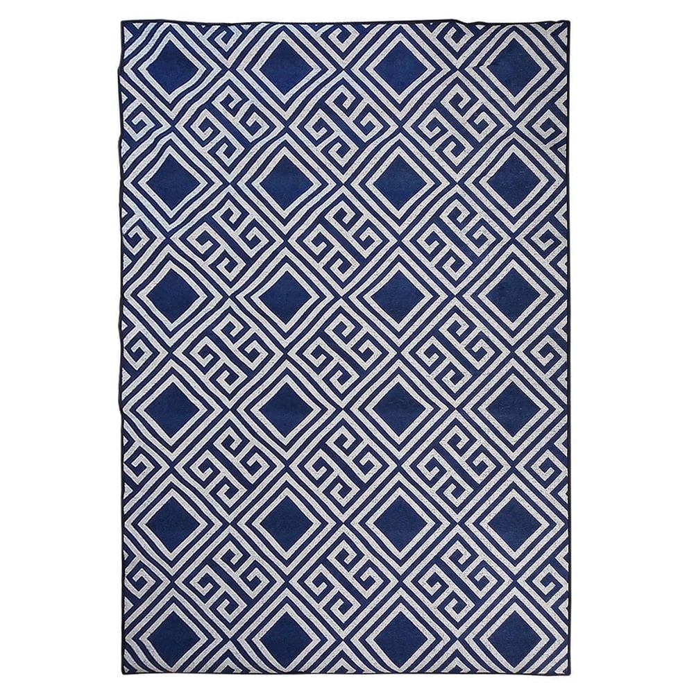 Tapete Sala Decorativo 100X150 Cm Geometrico Grego Azul