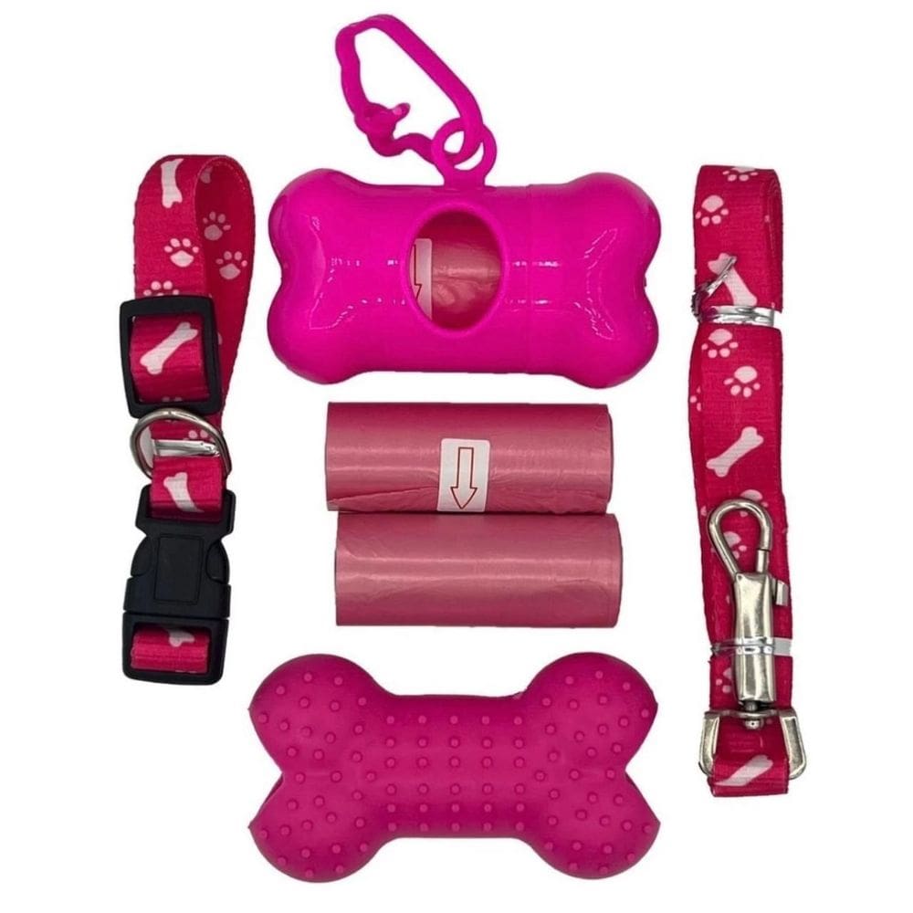 Kit Passeio Pet Cão Ou Gato 7 Peças Cor Rosa
