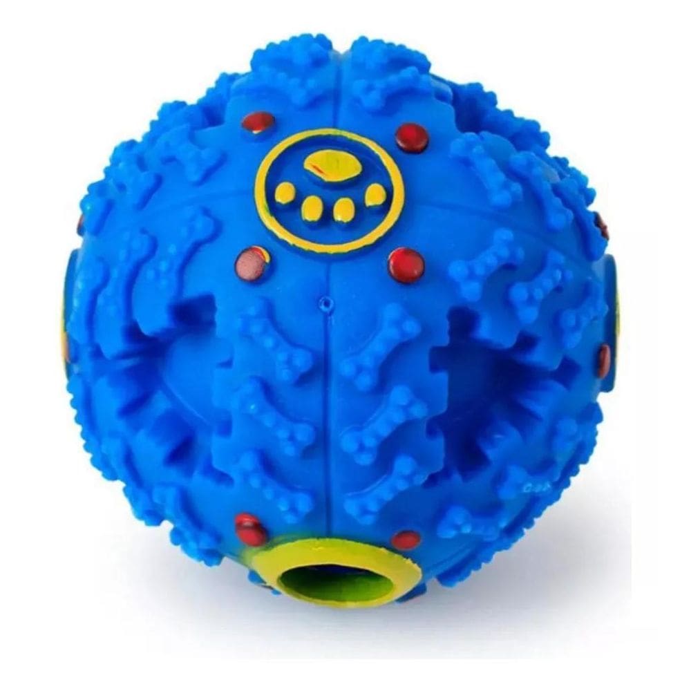 Bola Porta Ração Tam G 12Cm Com Tag Brinquedo Cães Azul