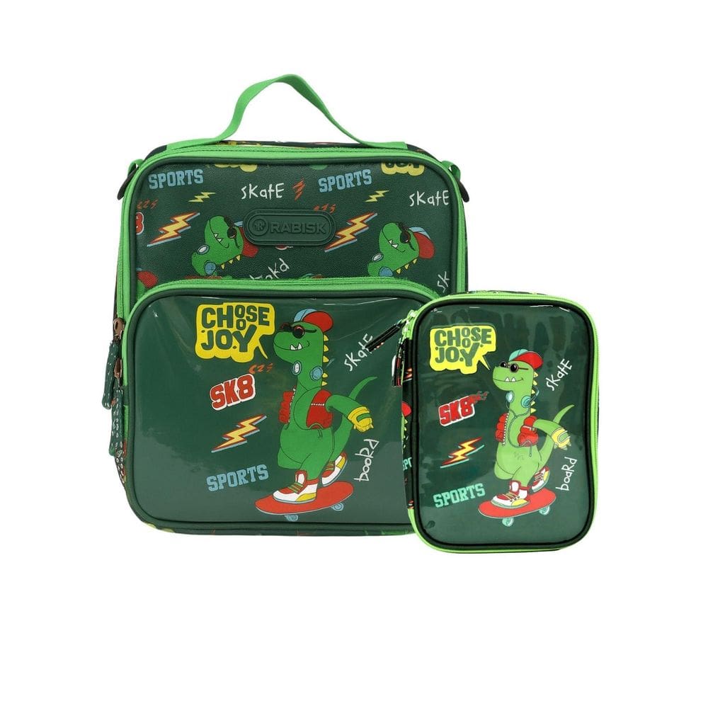 Kit Escolar Lancheira + Estojo Box Rabisk Dinossauro - Verde