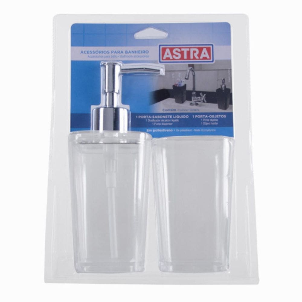 Kit Banheiro Porta Sabonet Liquid Porta Objeto Cristal Astra