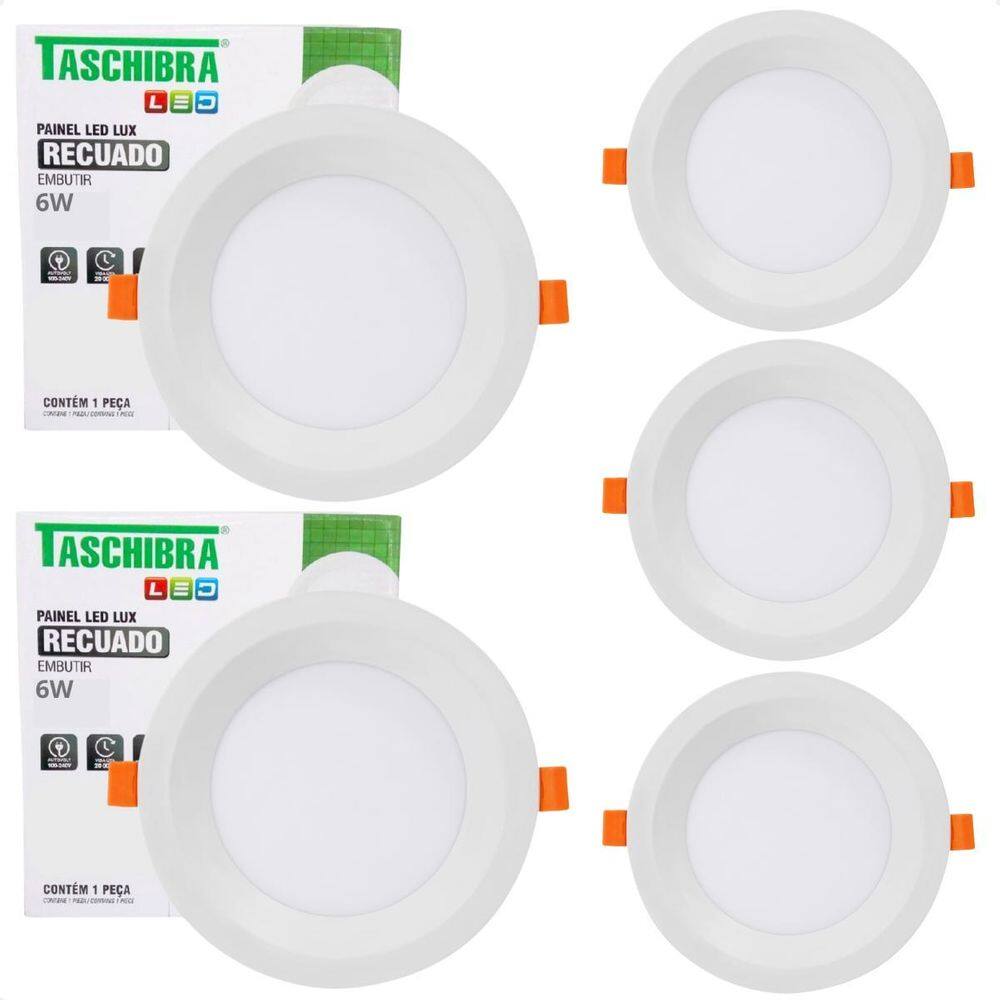 5 Painel De Led Redondo Embutir Recuado 6W Bivolt 3000K