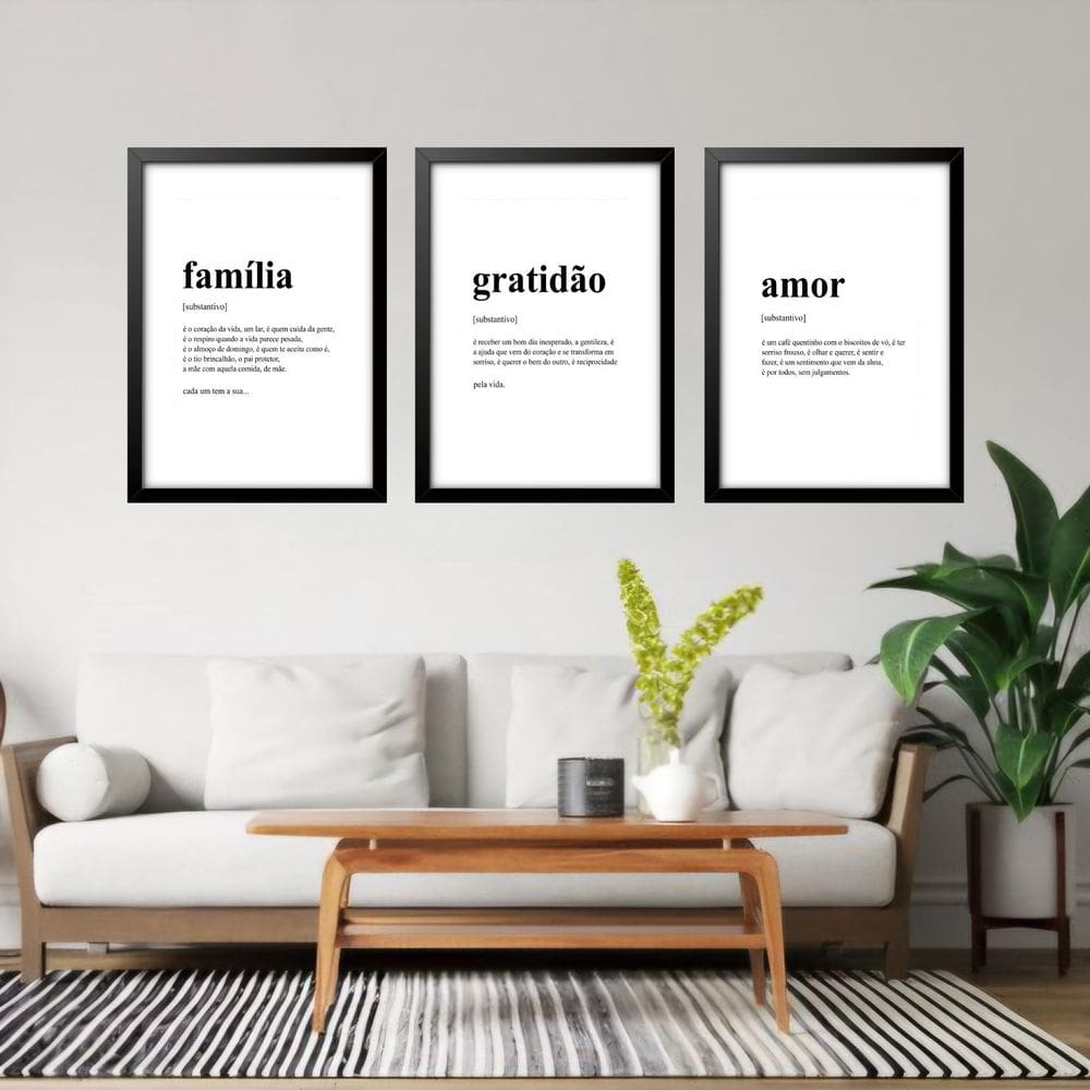 Kit 3 Quadros Grandes Significados Família Gratidão Amor