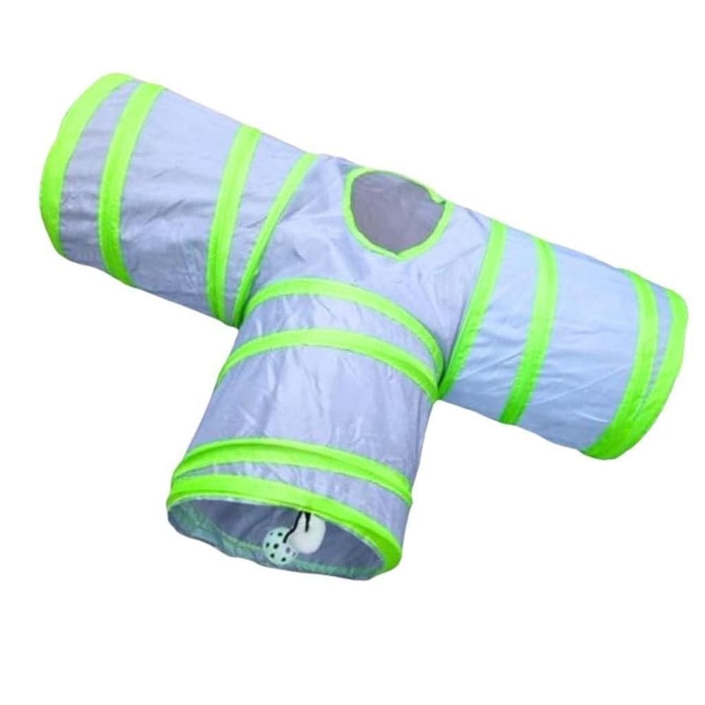 Brinquedo Túnel T 3 Saidas Para Gatos Cor Cinza Com Verde