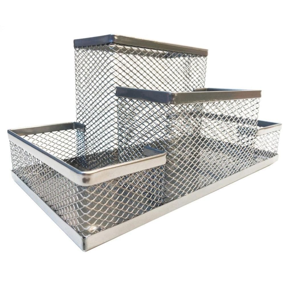 Kit Organizador De Mesa Para Escritório De 4 Partições Prata