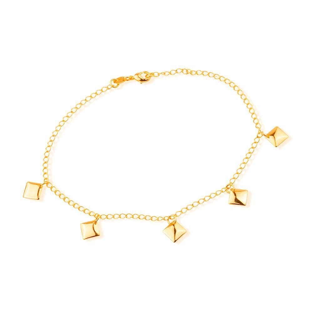 Tornozeleira Dourada De Chapas Quadradas