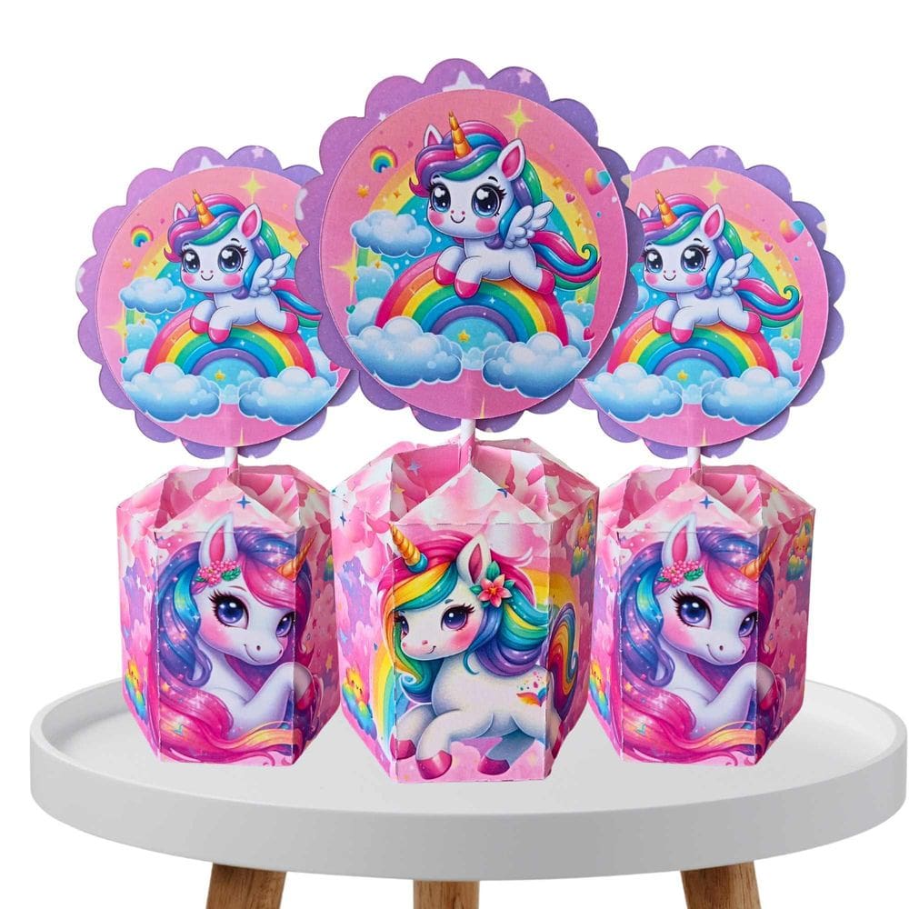 Kit 10 Centro De Mesa Tema Unicornio Rosa Decorativo Cute