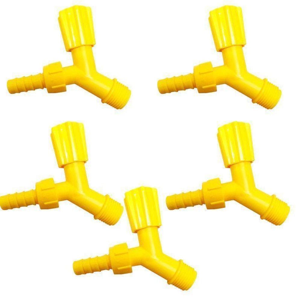 Kit 5 Torneiras Para Tanque E Jardim Bico 1/2 Amarela