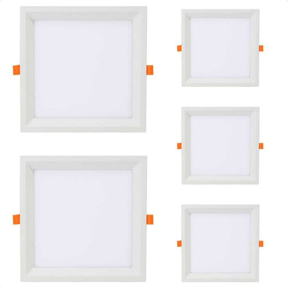 5 Painéis Led Quadrado Embutir Recuado 12W Bivolt 3000K