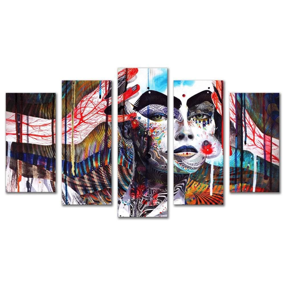 Kit Quadros Decorativos Mulher Abstrata 5 Peças