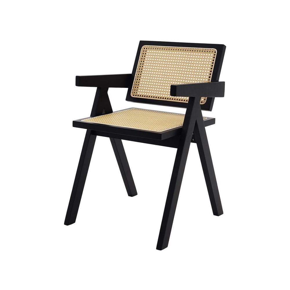 Cadeira Com Assento E Encosto Em Rattan Natural E Base De Ma