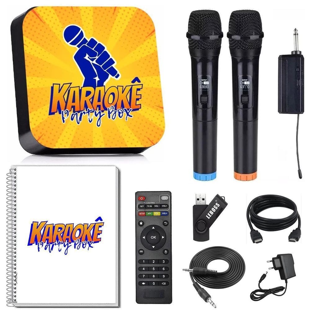 Karaoke Party Box +2 Mic Sem Fio + Catálogo