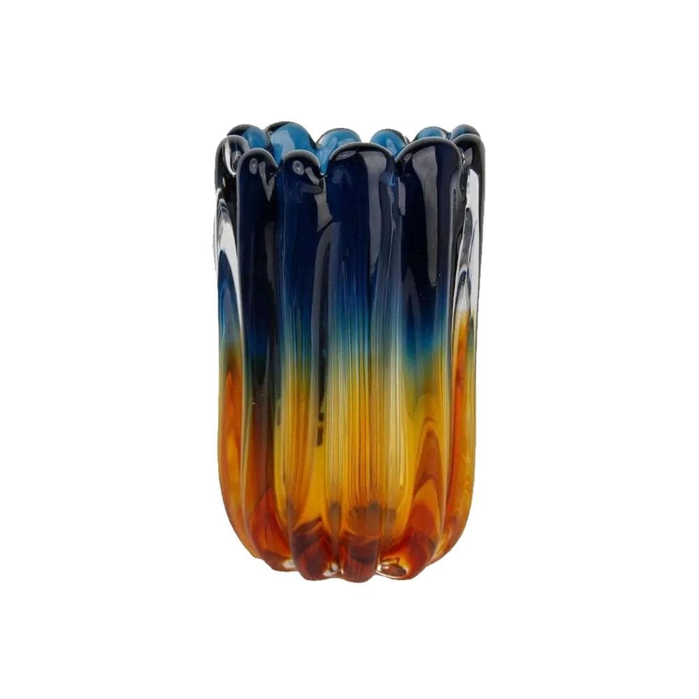 Vaso Decor Murano Vidro 23X14Cm - Azul E Ambar