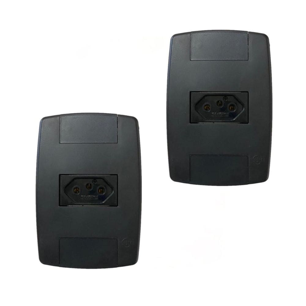 Kit 2 Tomada Elétrica Preta 2P+T 10A 250V Placa 4X2 Ilumi