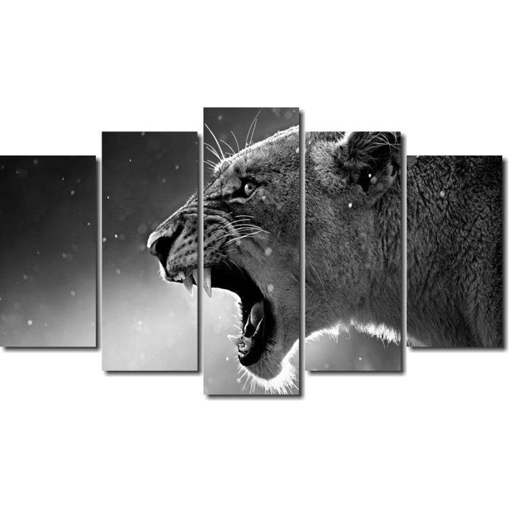 Quadro Decorativo Para Quarto E Sala Animal Onça 5 Peças