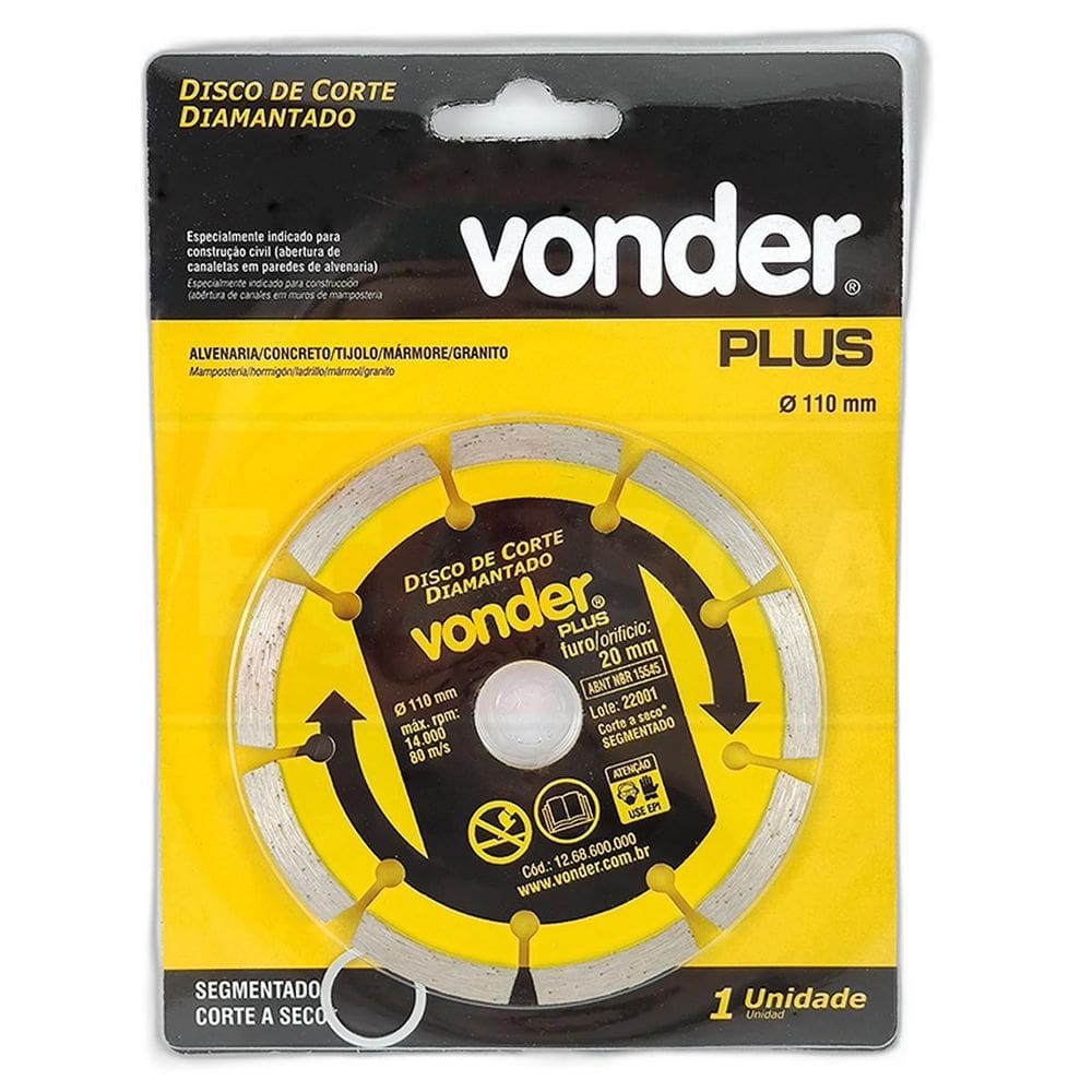 Disco De Corte Diamantado Seco Plus 110Mm - Vonder