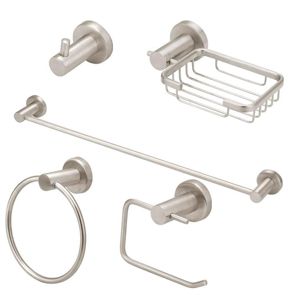 Kit Acessórios Banheiro Completo Inox Escovado 5 Peças