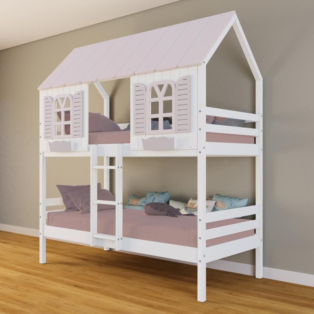 Beliche Casinha Bela - Madeira Maciça Branco/Rosa | Housin