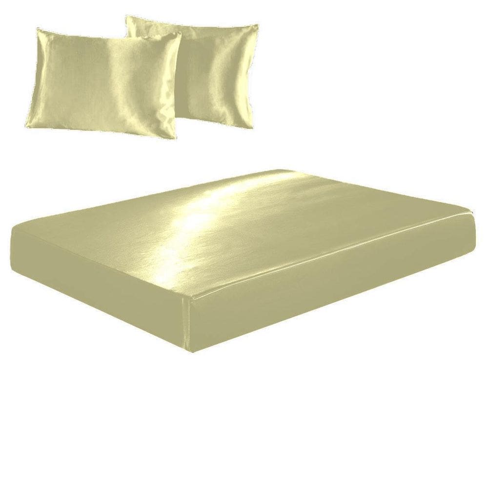 Jogo De Lençol Casal Padrão Cetim Seda Bege Brilho 3 Peças