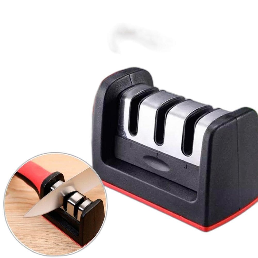 Amolador Afiador De Faca Com 3 Afiadores Inox