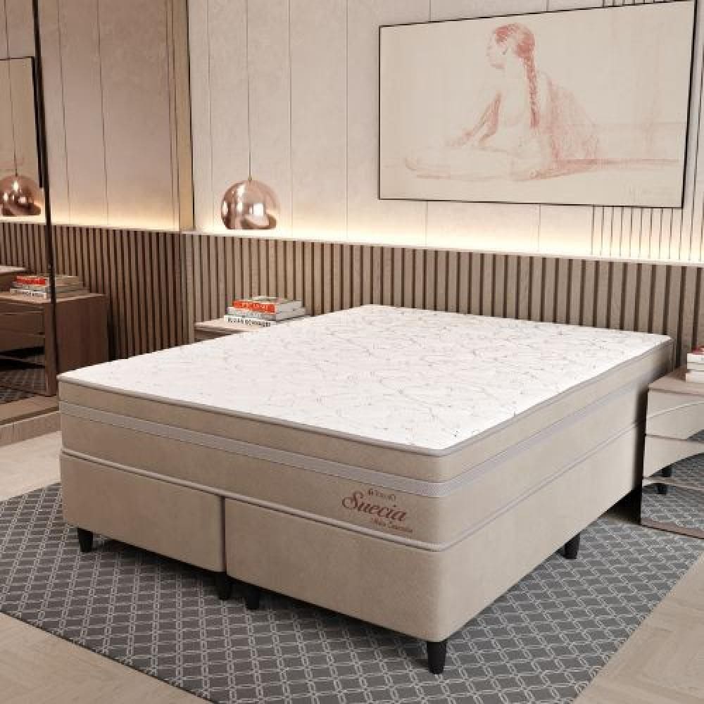 Cama Box Casal (198x198) D26 Molas Ensacadas Creme Suecia Topazio Colchões