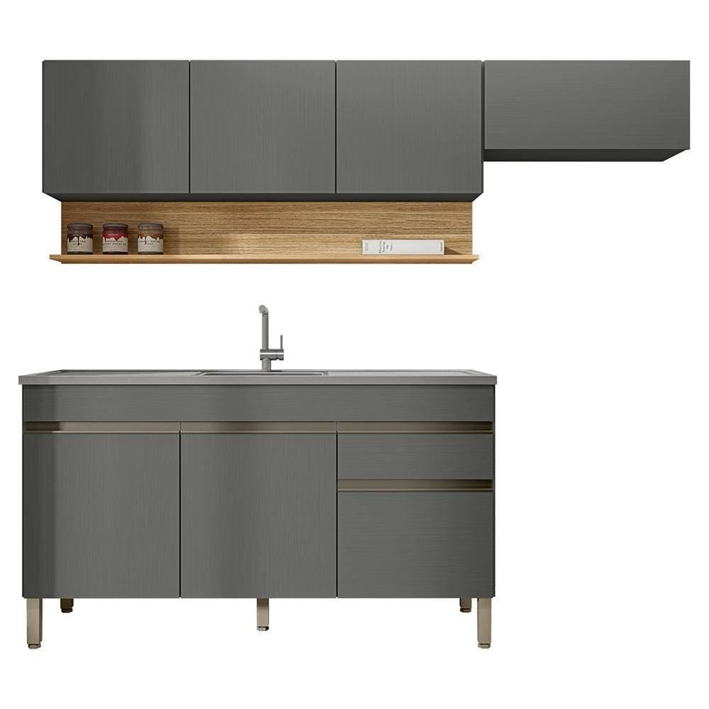 Cozinha Modulada 3 Pecas Com Balcao Pia Line Gris Cp Freijo Ktp Gris Cp Freijo