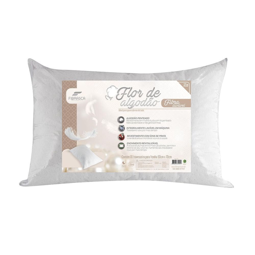 Travesseiro Flor De Algodão Fibra Lavável Fibrasca 50X70