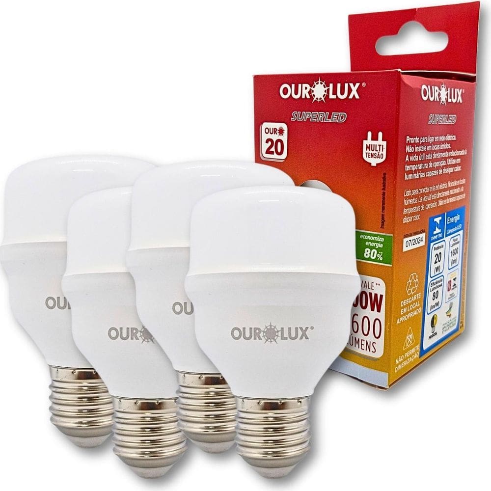 Kit 4 Lampadas Superled Alta Potencia Ourolux 20W E27 6500K