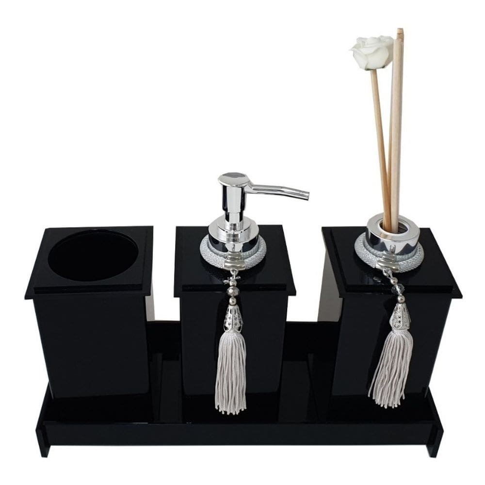 Kit Potes Em Acrílico Para Banheiro 4 Pçs Luxo K15pt4 Preto