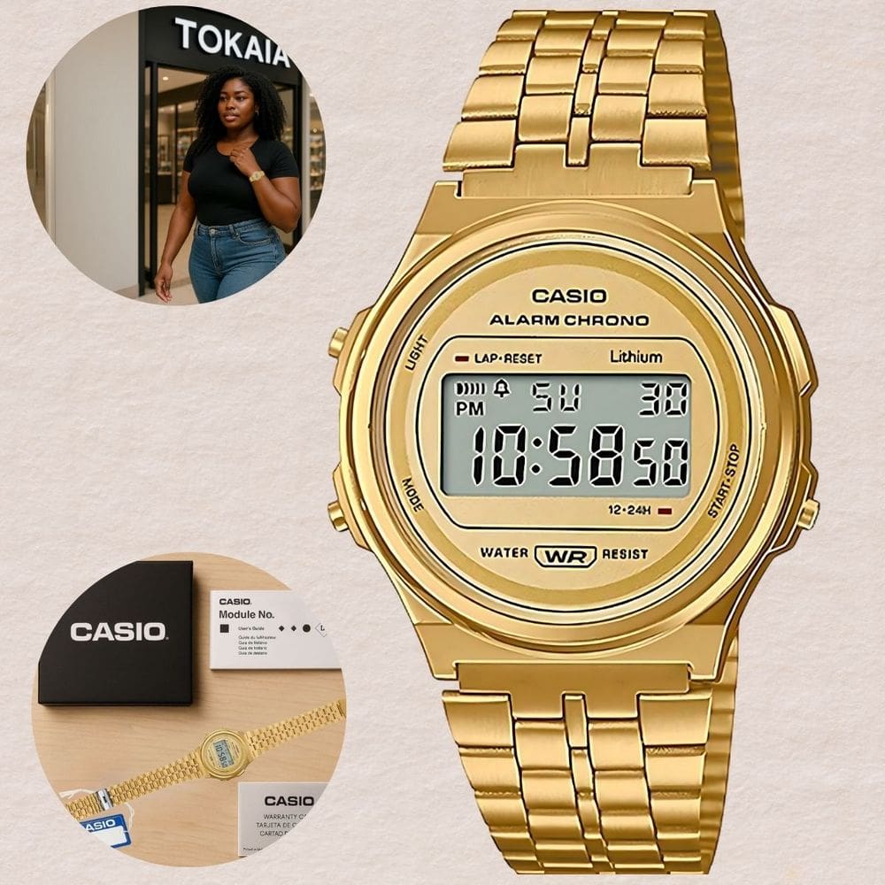 Relógio de Pulso Casio Feminino Digital Vintage Retrô Moderno Fashion Resistente a água aço Inox Resina Casual Dourado A171WEG-9ADF