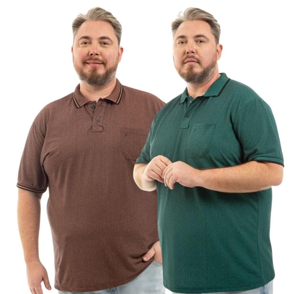 Kit 2 Camisa Polo Masculina Plus Size Pique com Bolso Casual