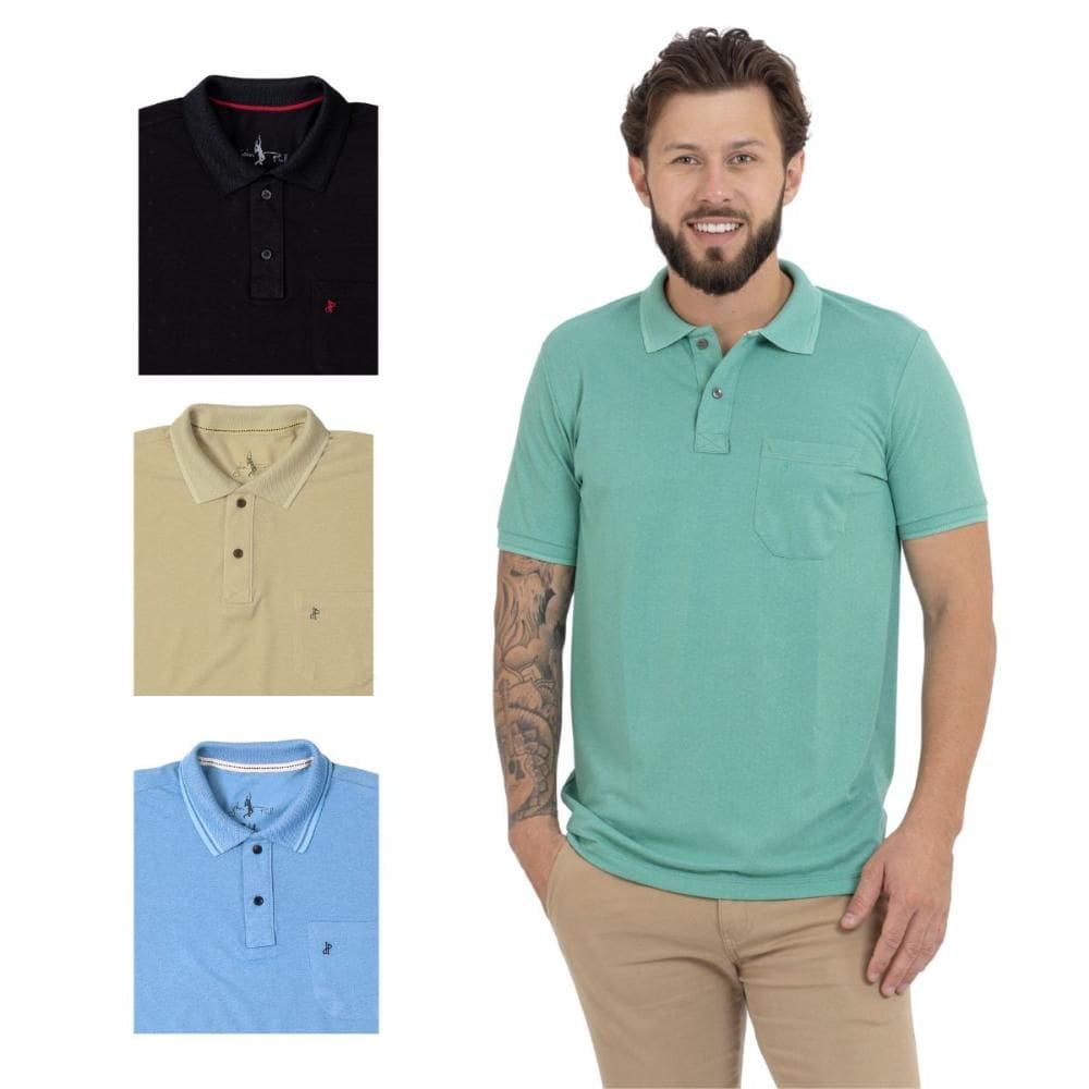 Kit 4 Camisa Polo Masculina Pique Premium com Bolso Casual